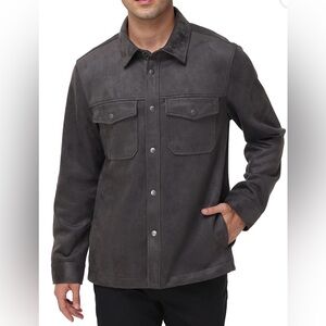 Frye Men's Faux Suede Shirt Jacket-Charcoal